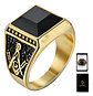 Anillo De Acero Para Hombre Masón Masonería Piedra Negra Cz - Miniatura 8
