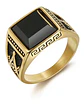 Anillo De Acero Para Hombre Masón Masonería Piedra Negra Cz - Miniatura 9