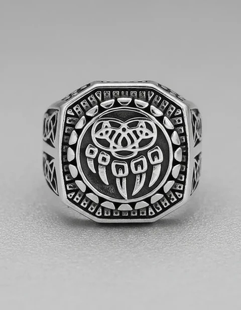 Anillo Garra Lobo Vikingo Plateado Acero Inoxidable Hombre
