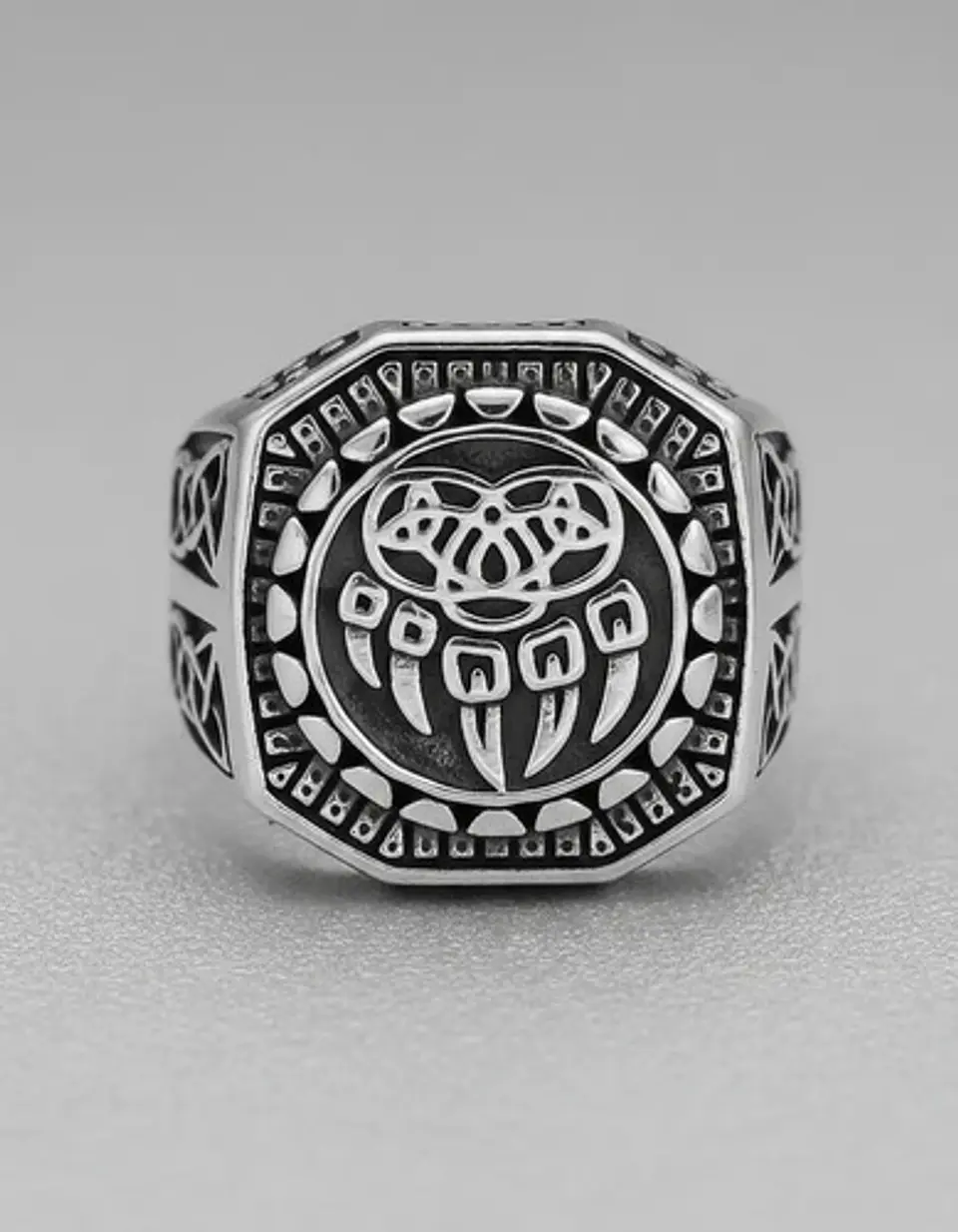 Anillo Garra Lobo Vikingo Plateado Acero Inoxidable Hombre 2
