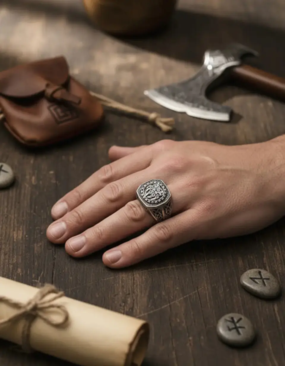 Anillo Garra Lobo Vikingo Plateado Acero Inoxidable Hombre 4