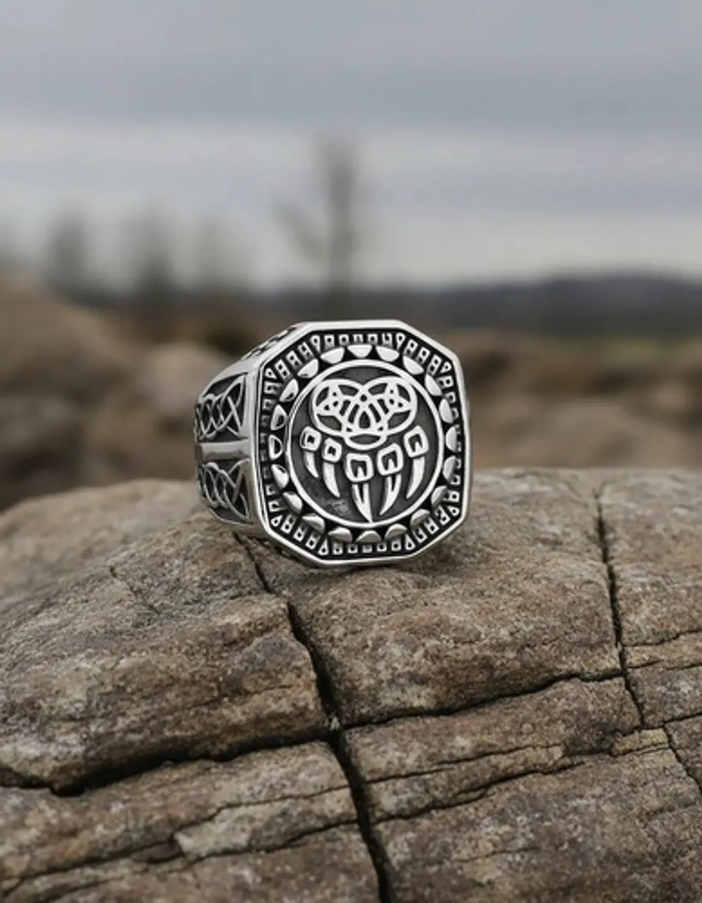 Anillo Garra Lobo Vikingo Plateado Acero Inoxidable Hombre 6