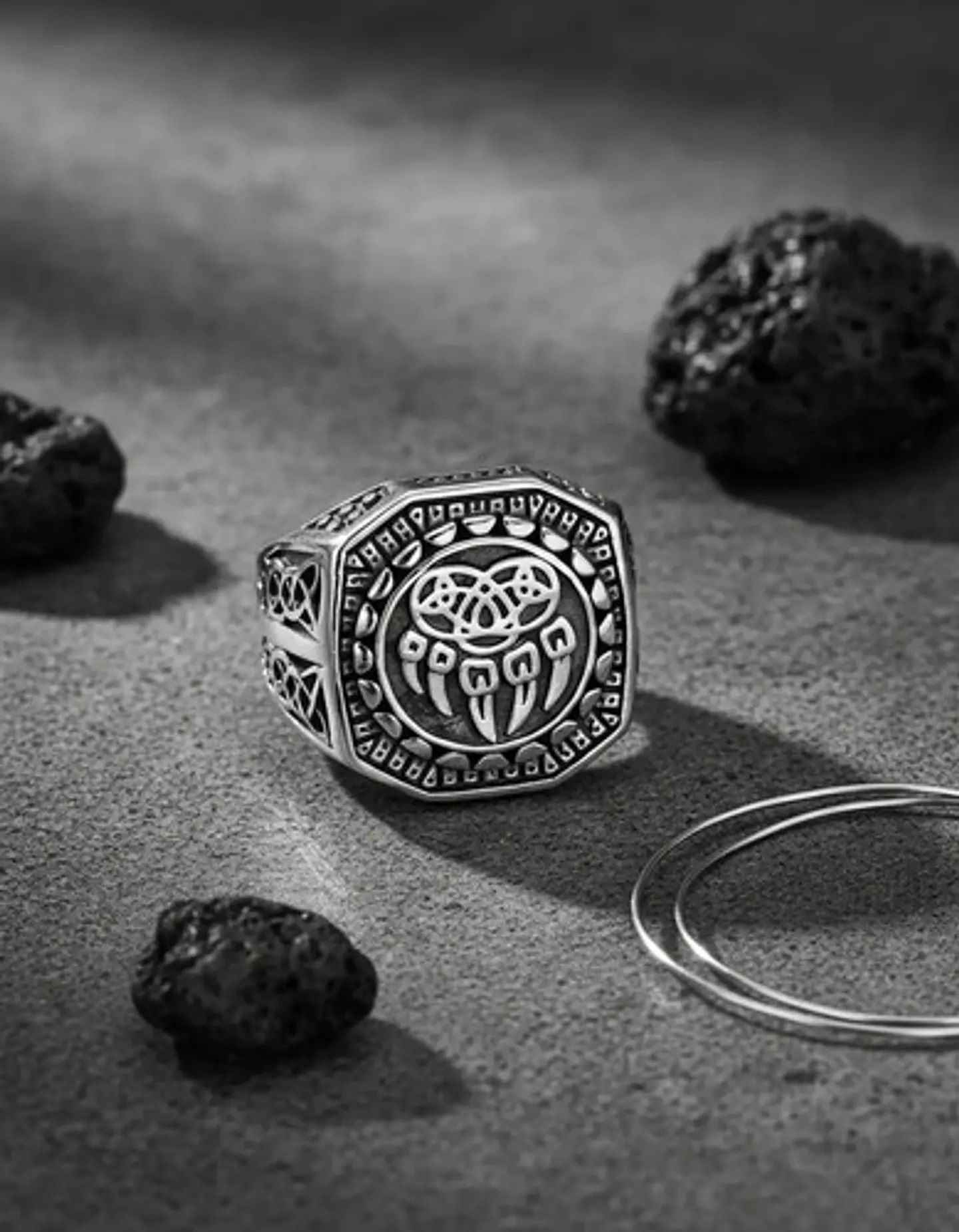 Anillo Garra Lobo Vikingo Plateado Acero Inoxidable Hombre 8