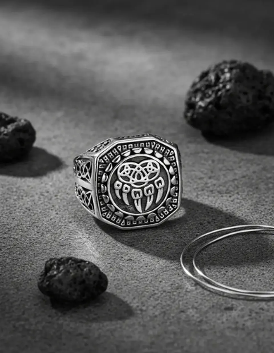 Anillo Garra Lobo Vikingo Plateado Acero Inoxidable Hombre 8