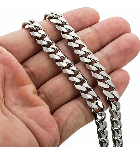 Cadena Acero Inoxidable 60 Cm Cubana Color Plata 9 Mm Hombre
