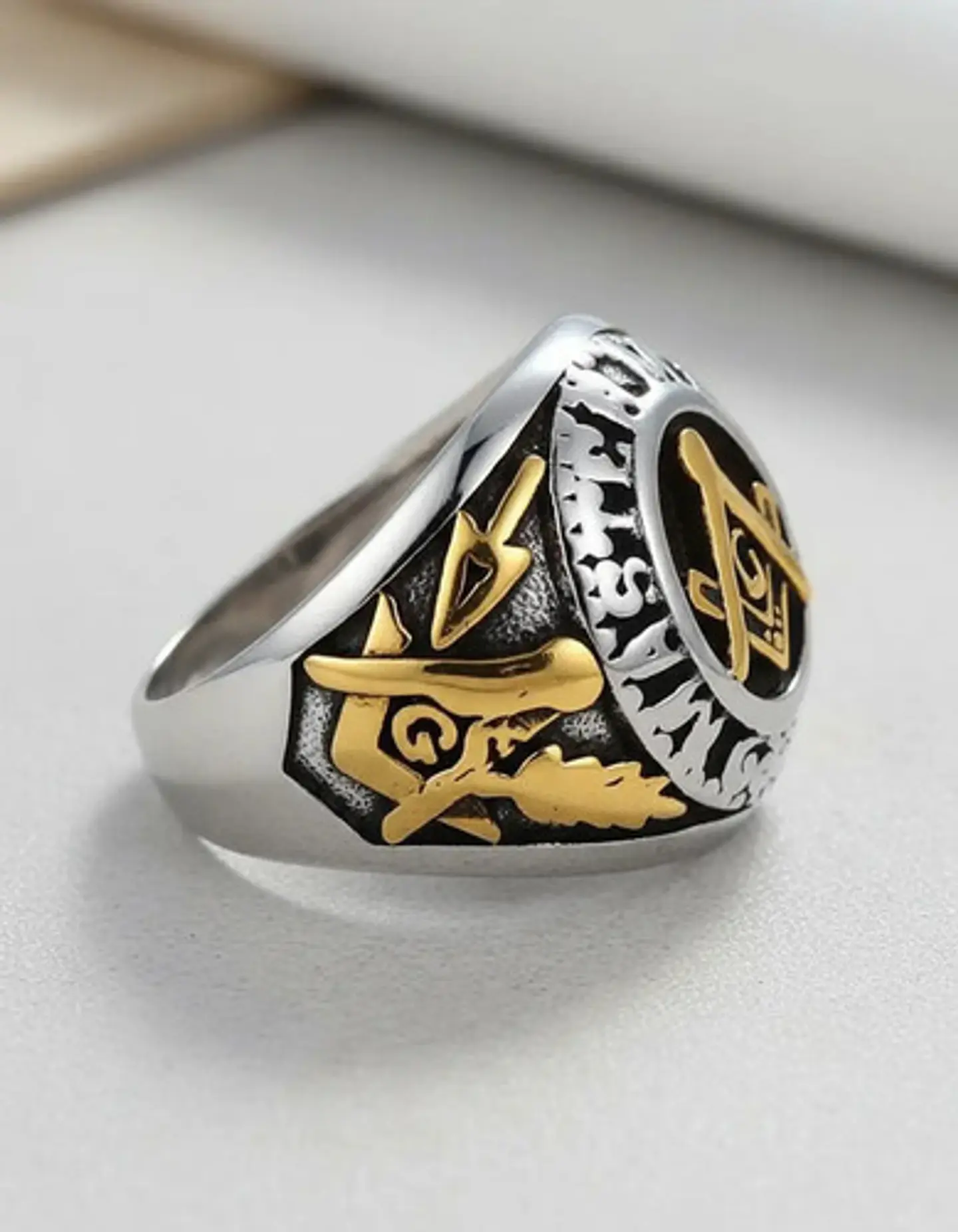 Anillo Mason Logia Color Plata Acero Inoxidable Para Hombre 6