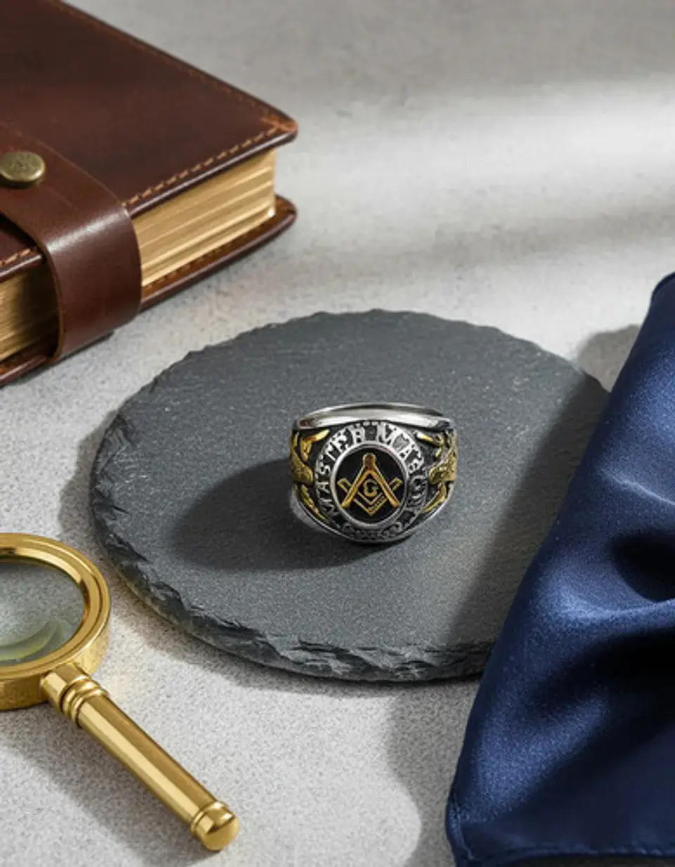Anillo Mason Logia Color Plata Acero Inoxidable Para Hombre 9