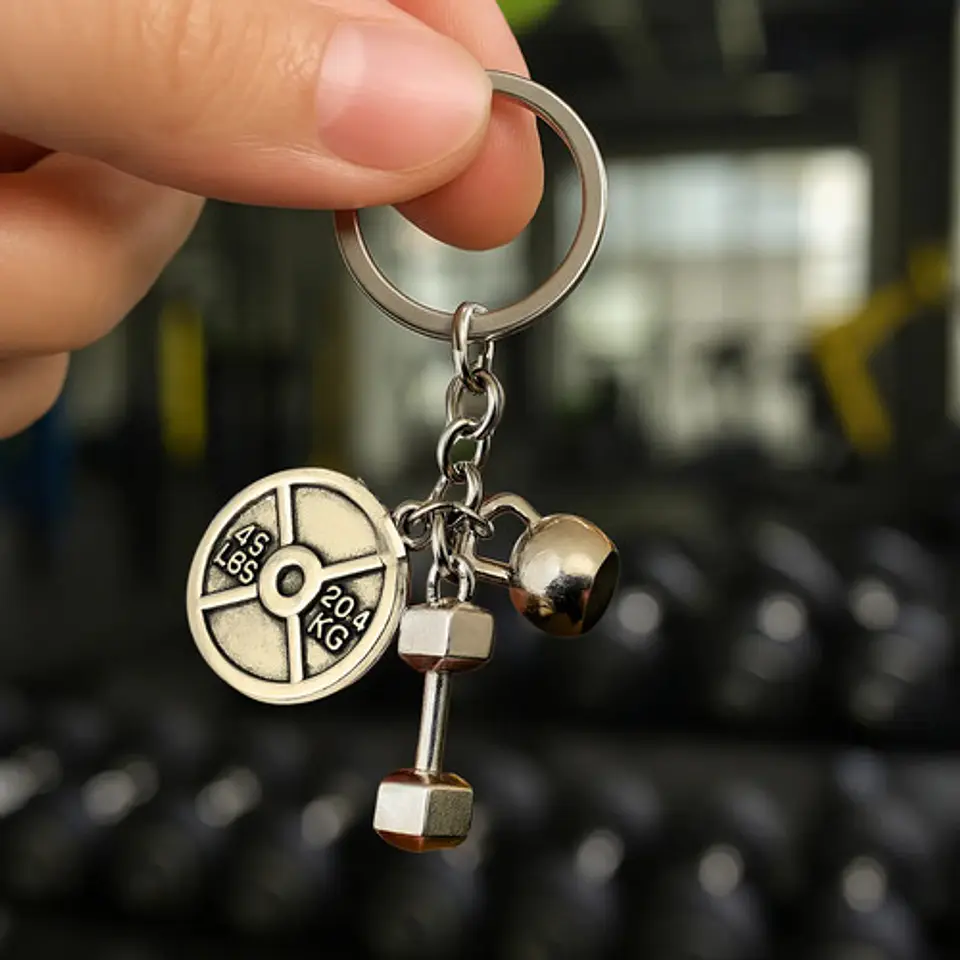 Llavero Hombre Y Mujer Fitness Gimnasio Mancuernas Plateado 3