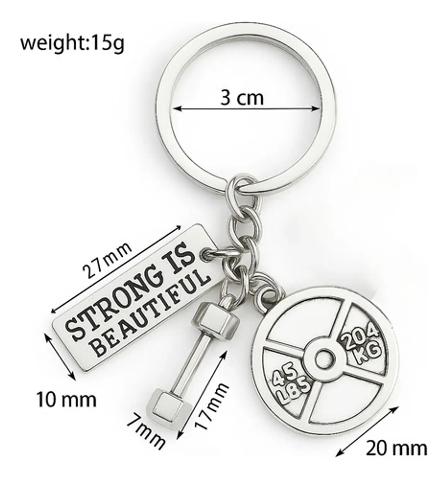 Llavero Hombre Y Mujer Fitness Gimnasio Mancuernas Plateado 9