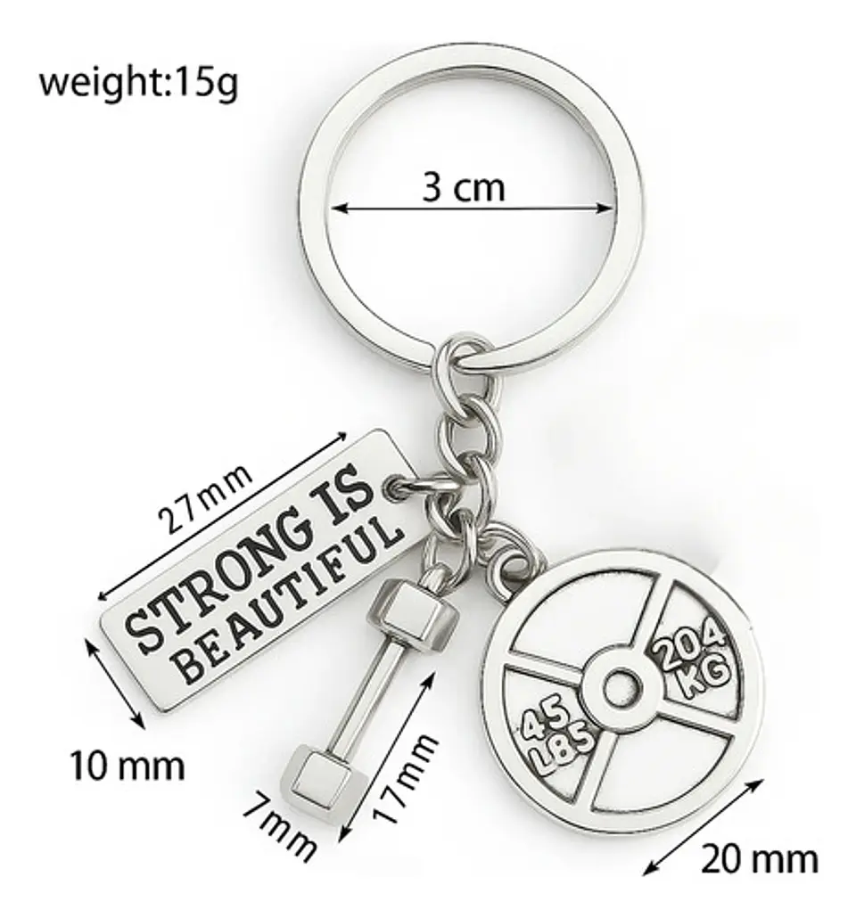 Llavero Hombre Y Mujer Fitness Gimnasio Mancuernas Plateado 9