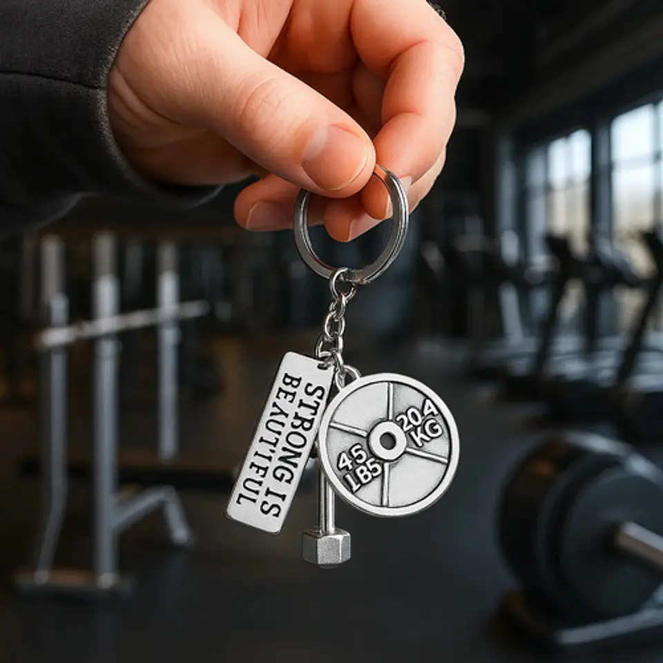 Llavero Hombre Y Mujer Fitness Gimnasio Mancuernas Plateado 12