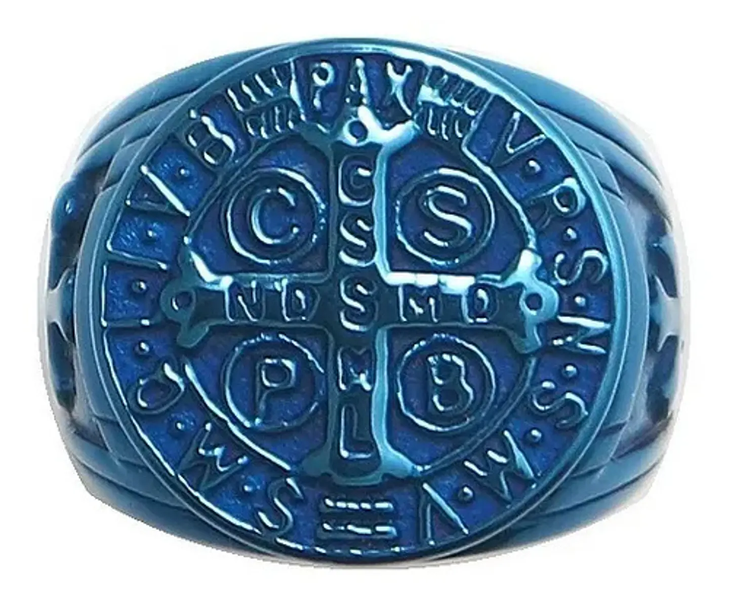 Anillo San Benito Sello Color Azul Acero Inoxidable Hombre 1