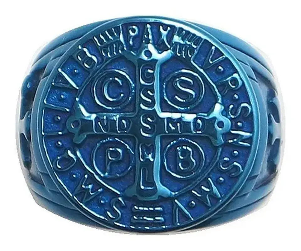 Anillo San Benito Sello Color Azul Acero Inoxidable Hombre 1
