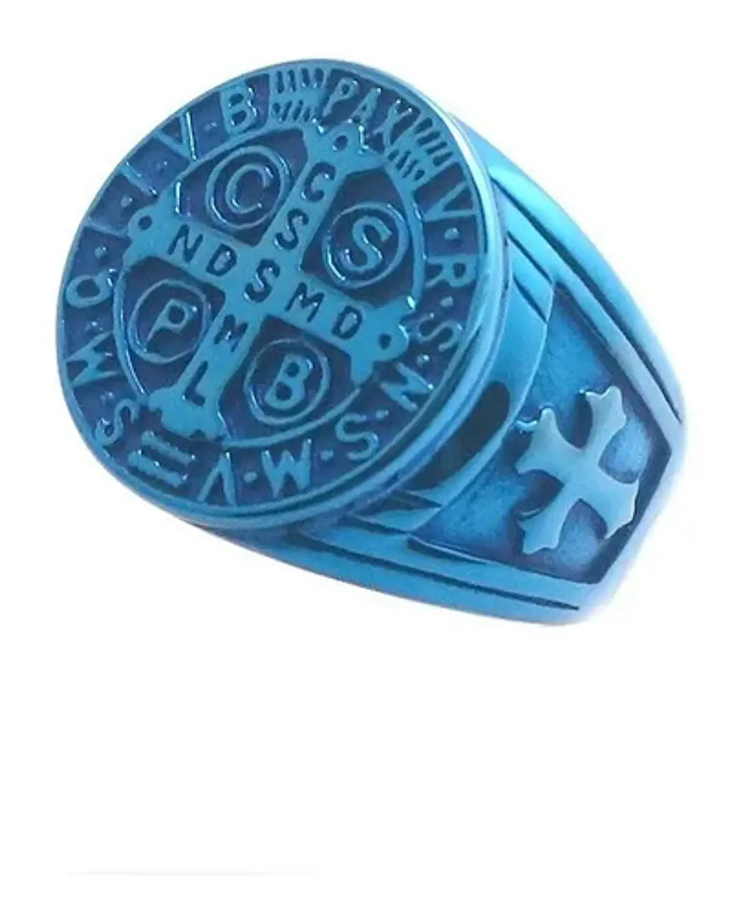 Anillo San Benito Sello Color Azul Acero Inoxidable Hombre 4