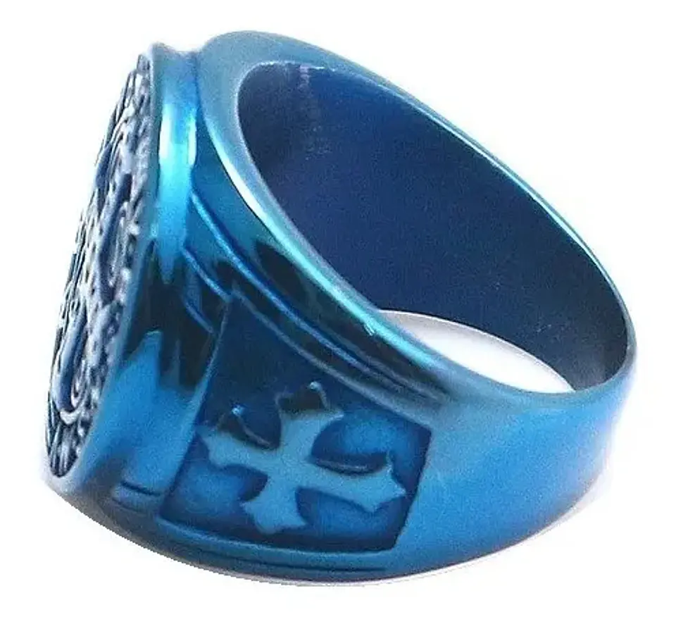 Anillo San Benito Sello Color Azul Acero Inoxidable Hombre 6