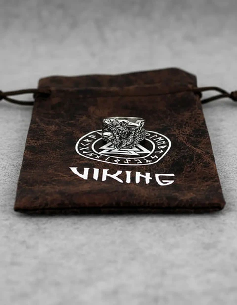 Anillo Hombre Cuervo Hugin Munin Vikingo Color Plata Acero