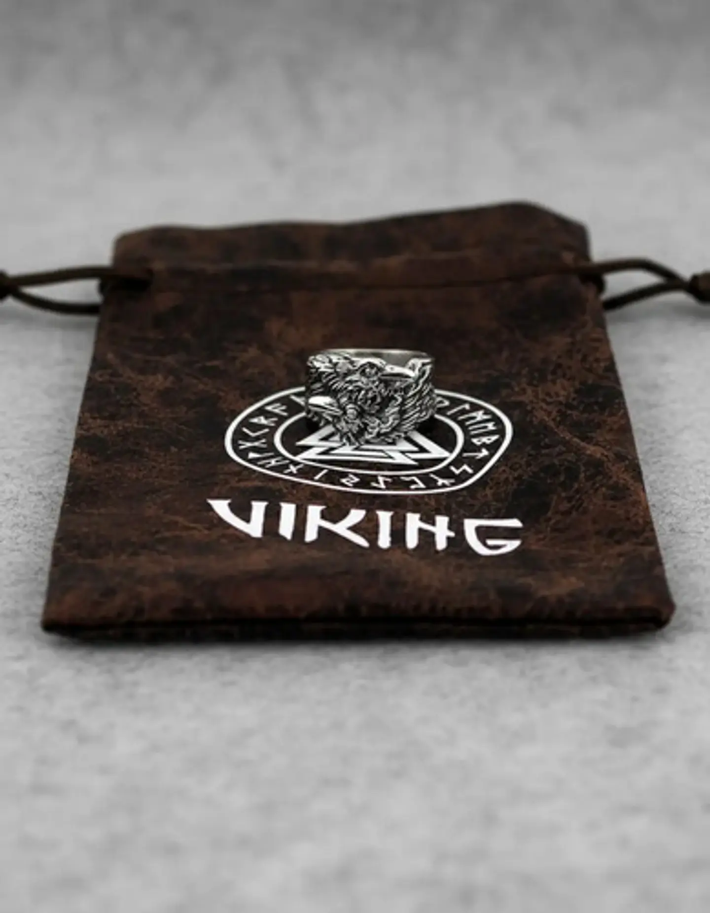 Anillo Hombre Cuervo Hugin Munin Vikingo Color Plata Acero 2