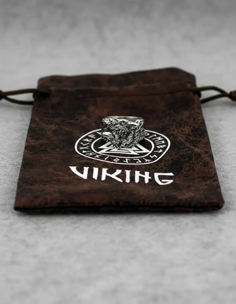 Anillo Hombre Cuervo Hugin Munin Vikingo Color Plata Acero 2