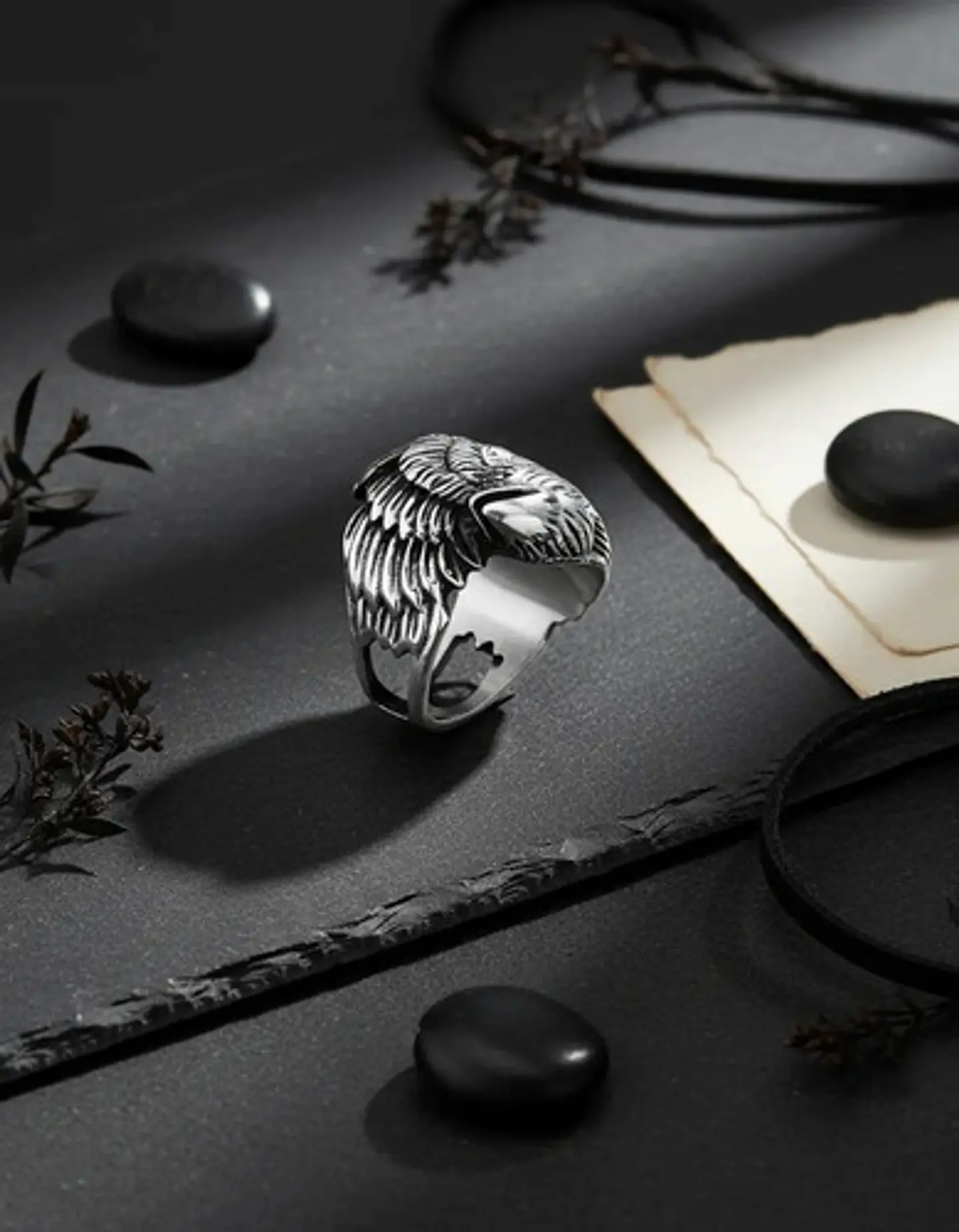Anillo Hombre Cuervo Hugin Munin Vikingo Color Plata Acero 6