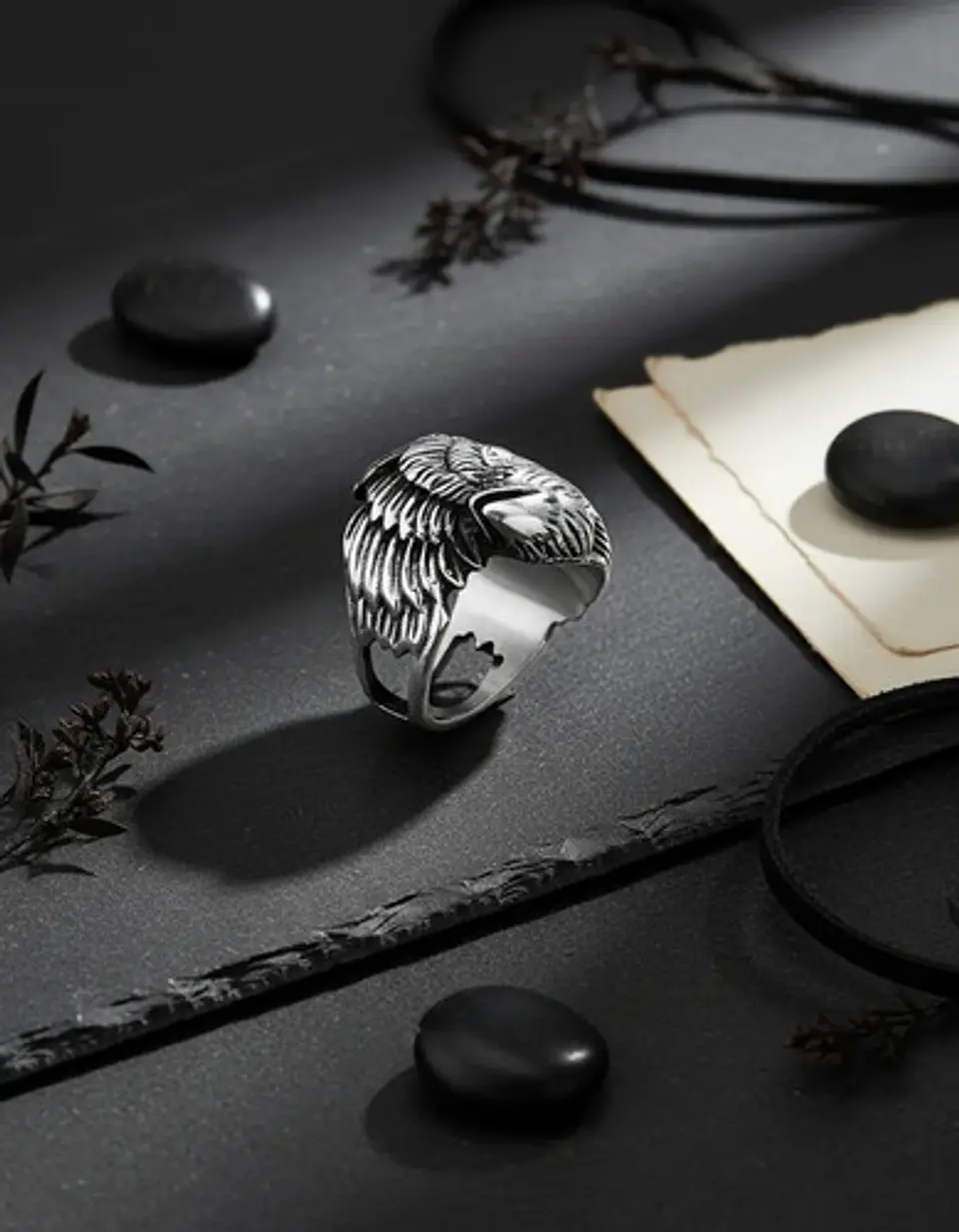Anillo Hombre Cuervo Hugin Munin Vikingo Color Plata Acero 6