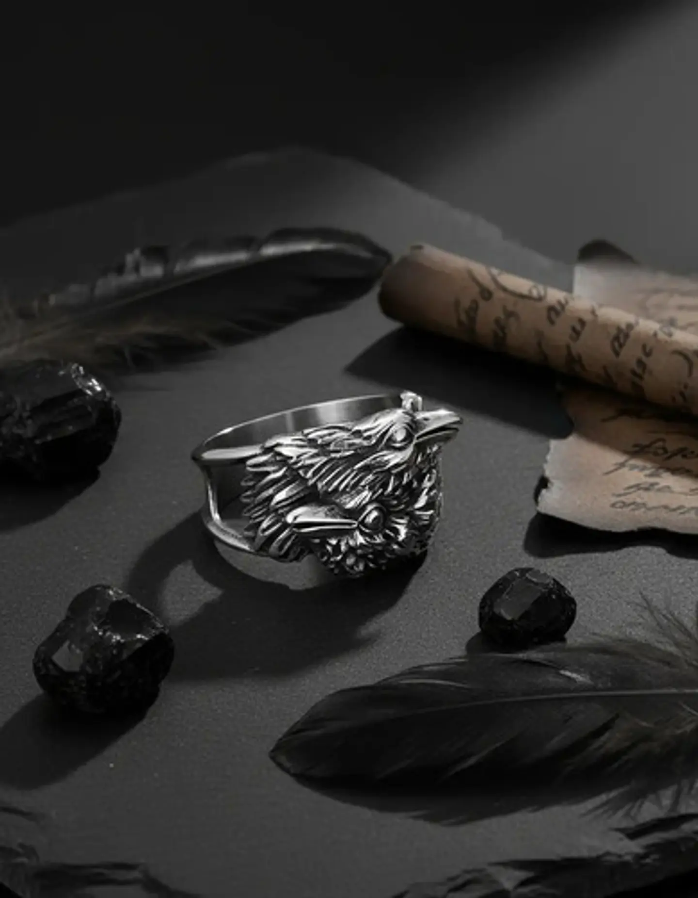 Anillo Hombre Cuervo Hugin Munin Vikingo Color Plata Acero 8