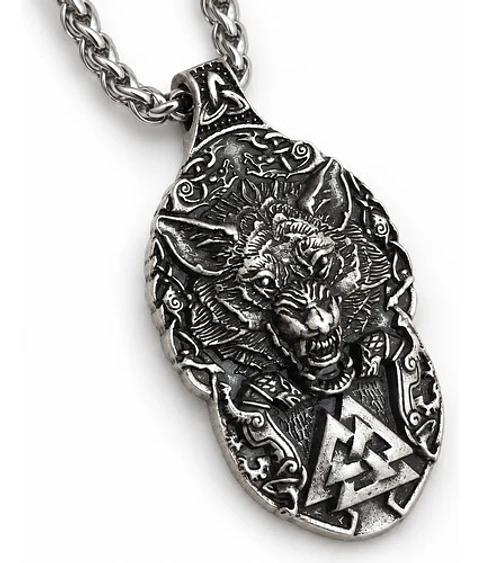 Collar Vikingo Para Hombres Dije Amuleto Valknut Garra Lobo