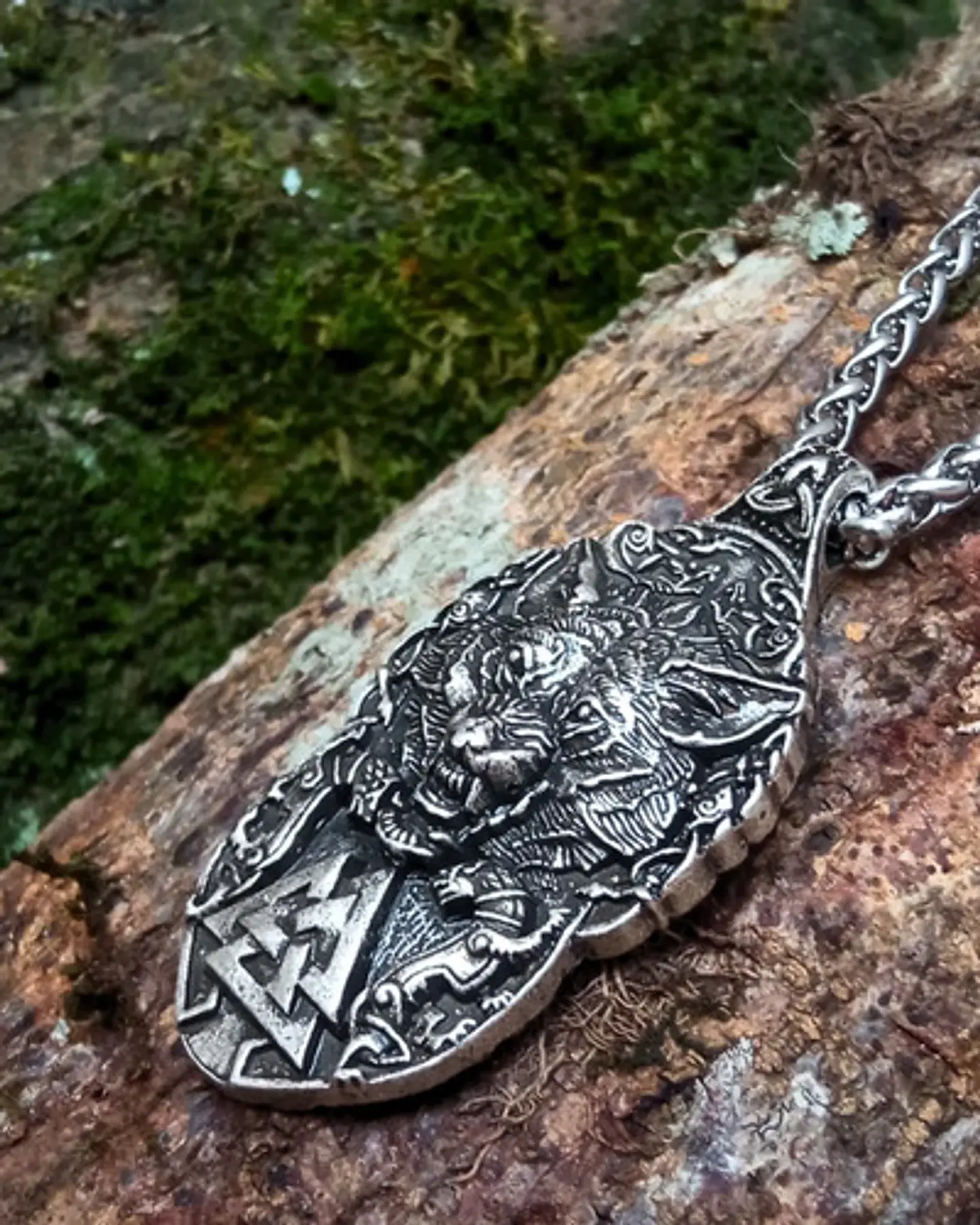 Collar Vikingo Para Hombres Dije Amuleto Valknut Garra Lobo 5