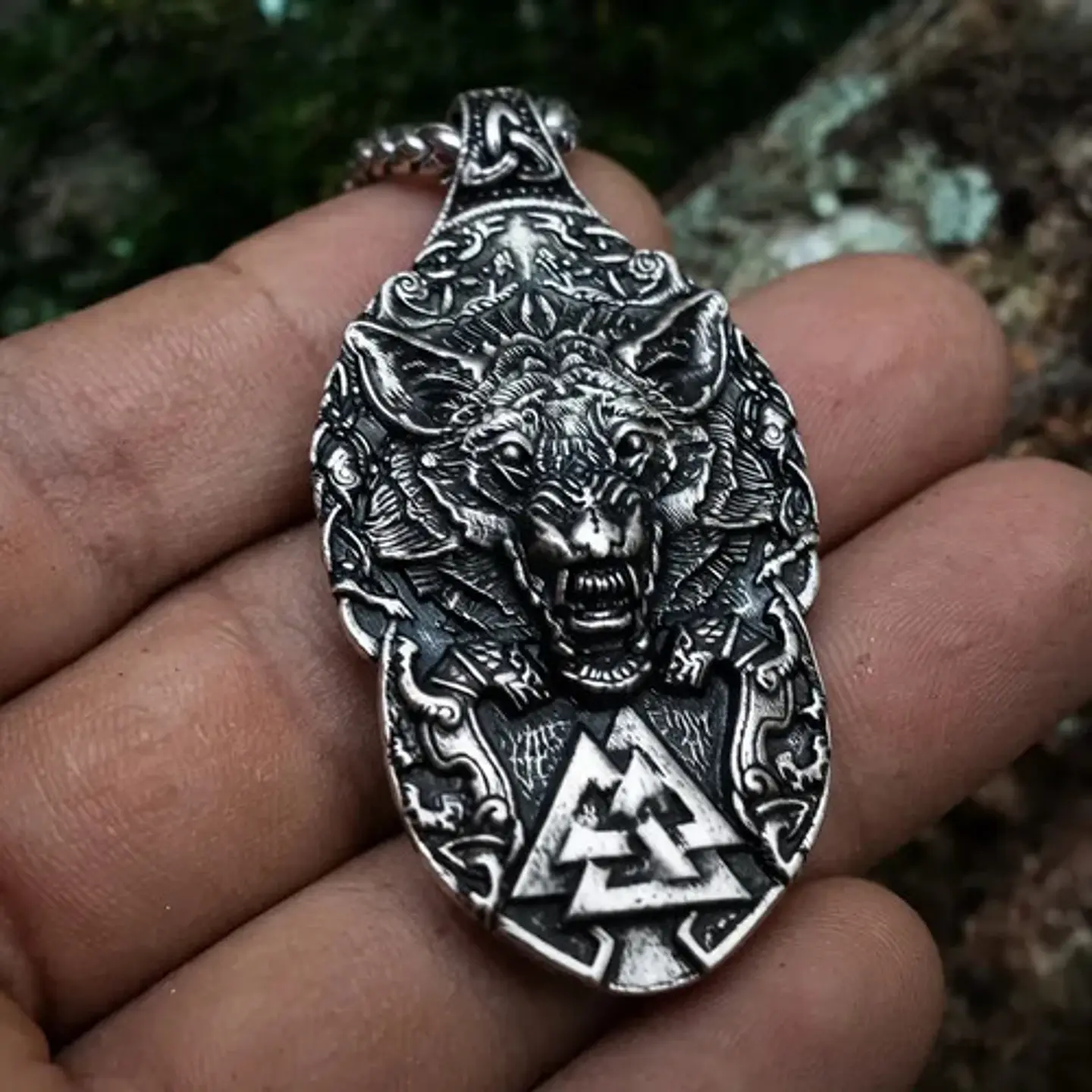 Collar Vikingo Para Hombres Dije Amuleto Valknut Garra Lobo 11