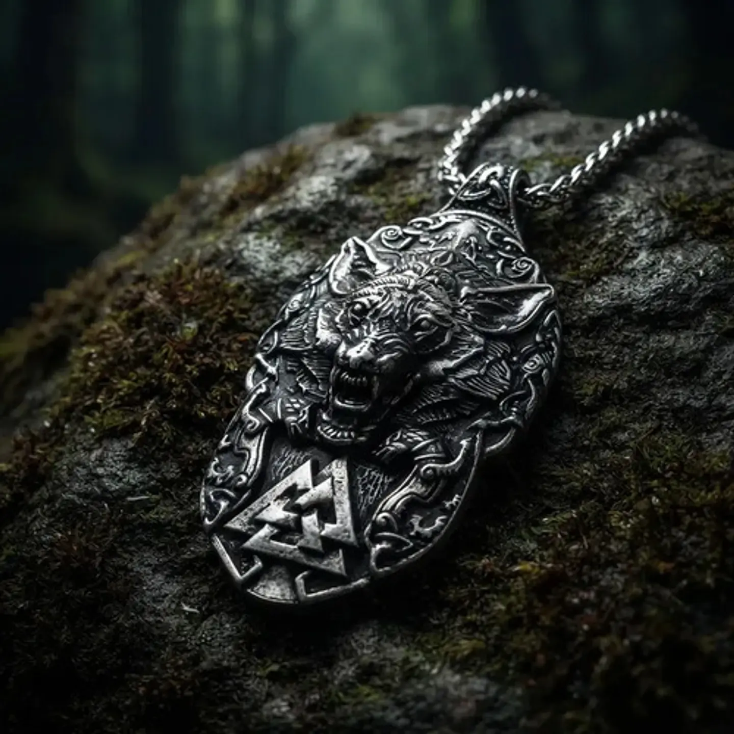 Collar Vikingo Para Hombres Dije Amuleto Valknut Garra Lobo 12