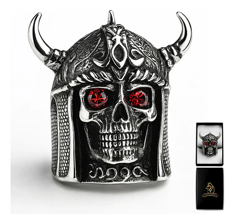 Anillo Vikingo Craneo Color Plata Acero Inoxidable Hombre