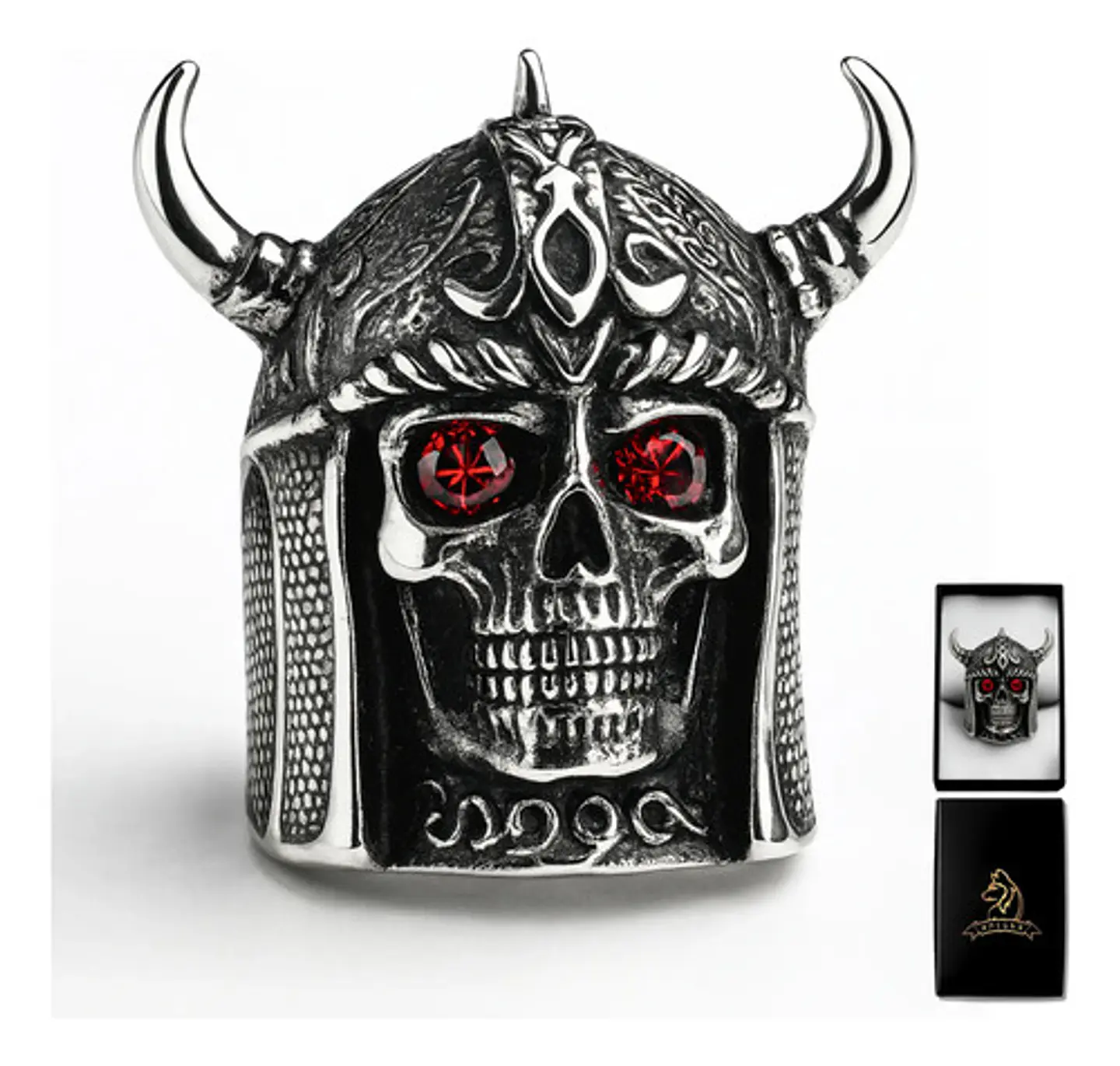 Anillo Vikingo Craneo Color Plata Acero Inoxidable Hombre 1