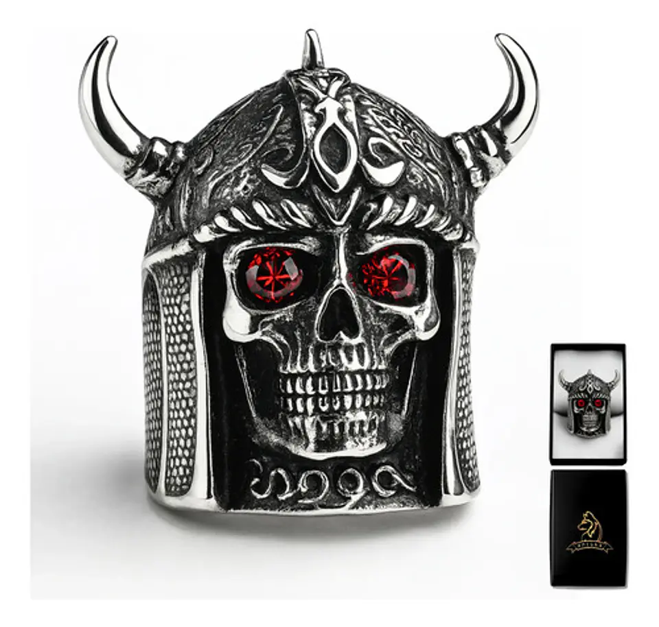 Anillo Vikingo Craneo Color Plata Acero Inoxidable Hombre 1