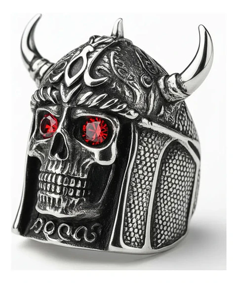 Anillo Vikingo Craneo Color Plata Acero Inoxidable Hombre