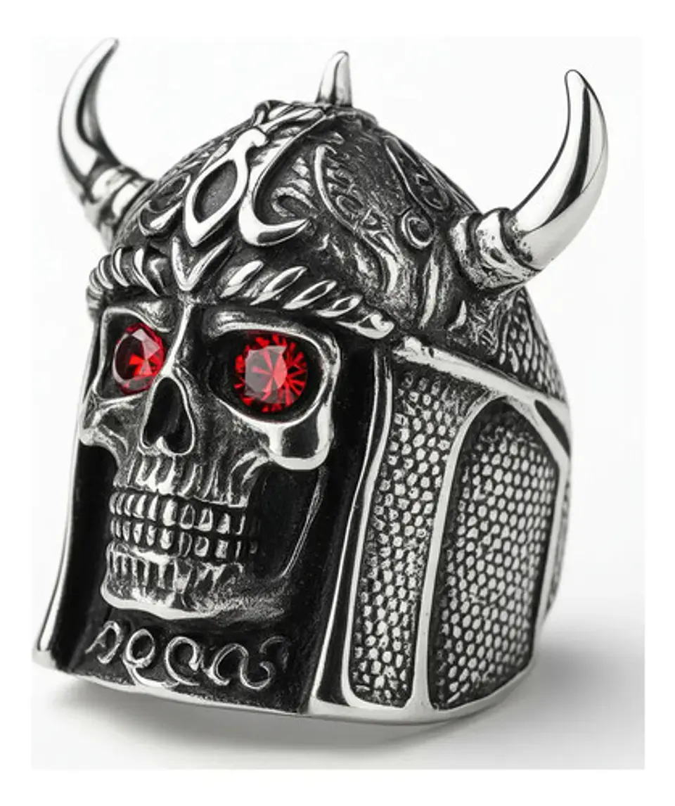 Anillo Vikingo Craneo Color Plata Acero Inoxidable Hombre 2