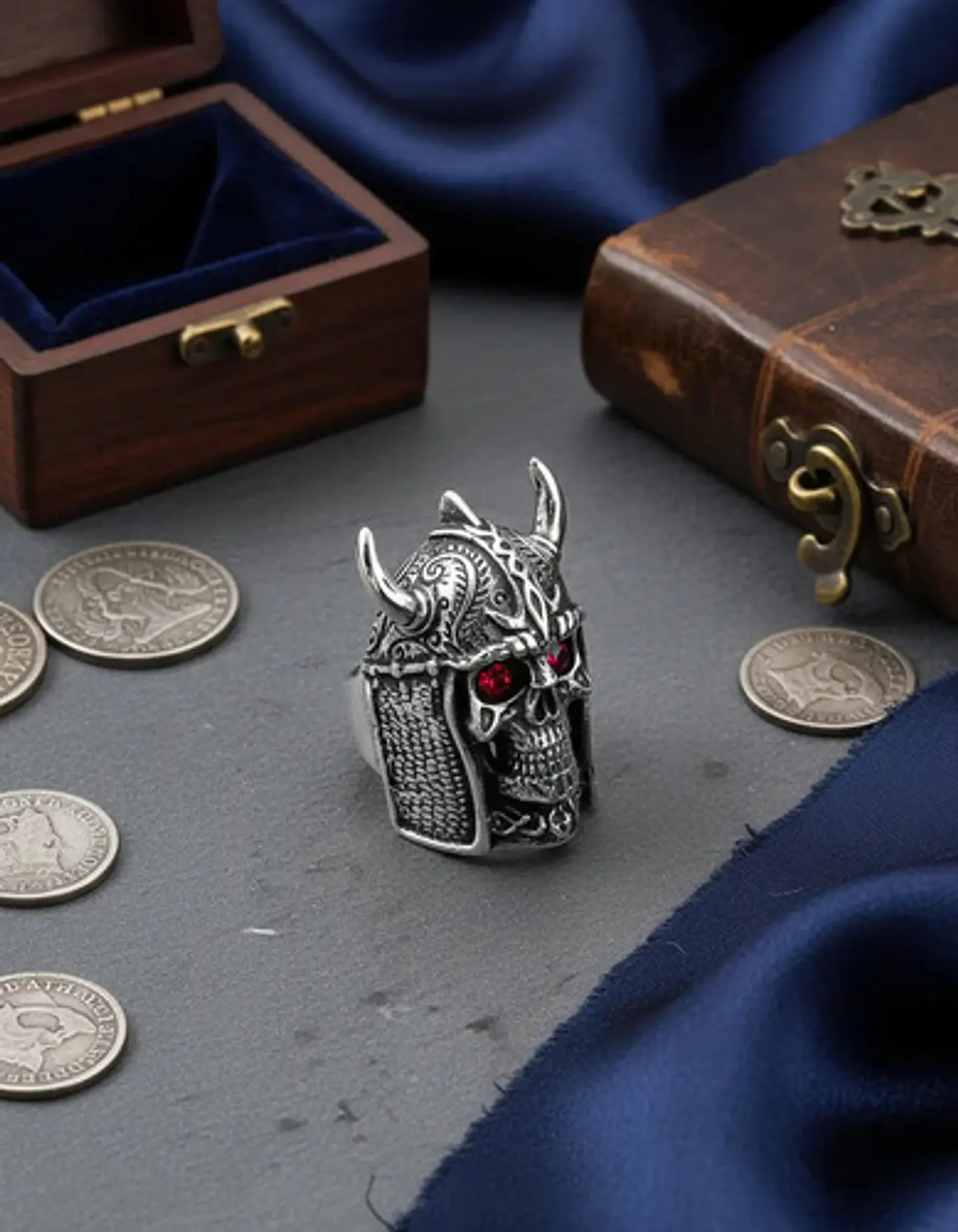 Anillo Vikingo Craneo Color Plata Acero Inoxidable Hombre 3