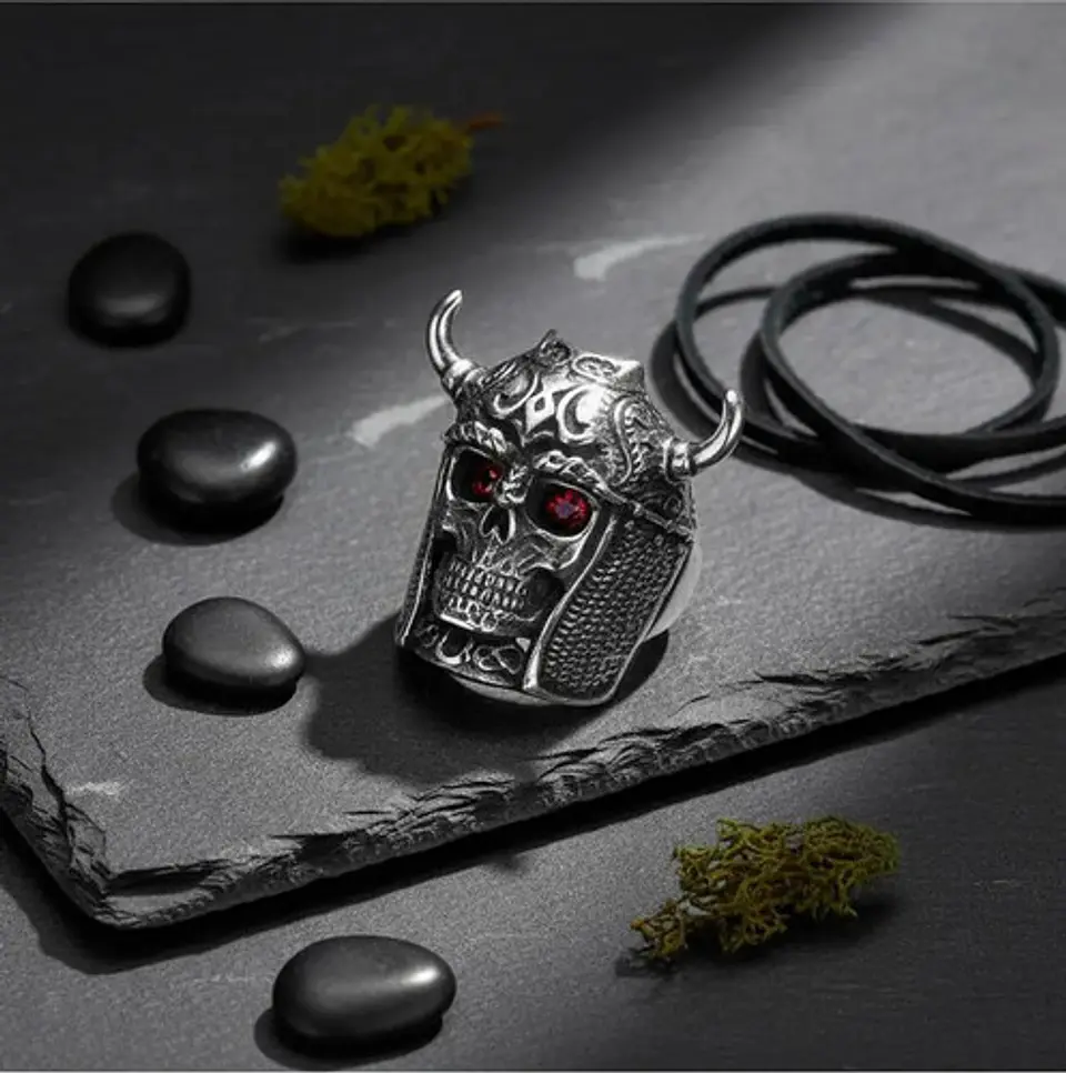 Anillo Vikingo Craneo Color Plata Acero Inoxidable Hombre 4