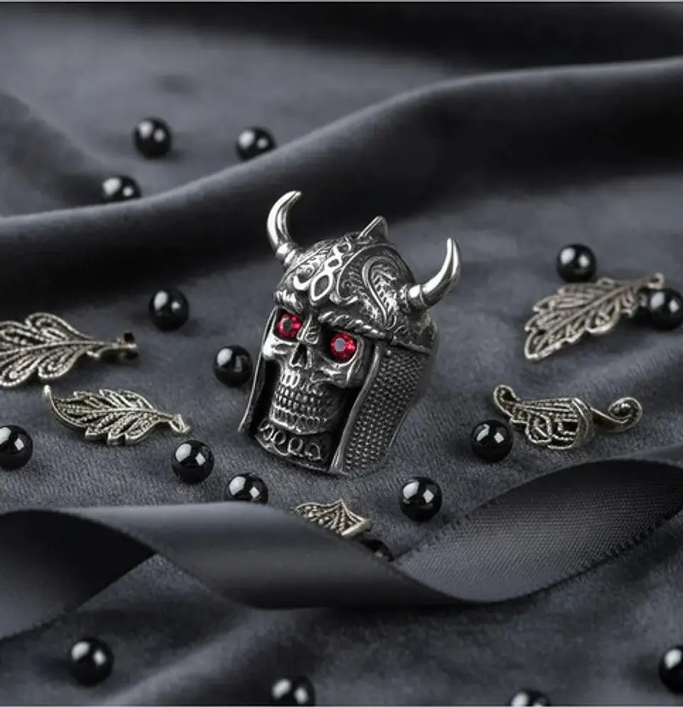 Anillo Vikingo Craneo Color Plata Acero Inoxidable Hombre 7