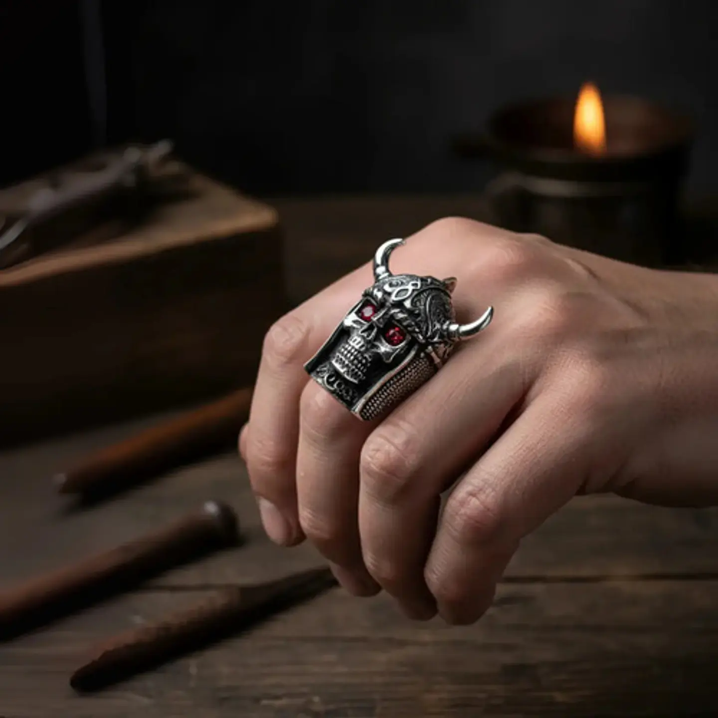 Anillo Vikingo Craneo Color Plata Acero Inoxidable Hombre 10