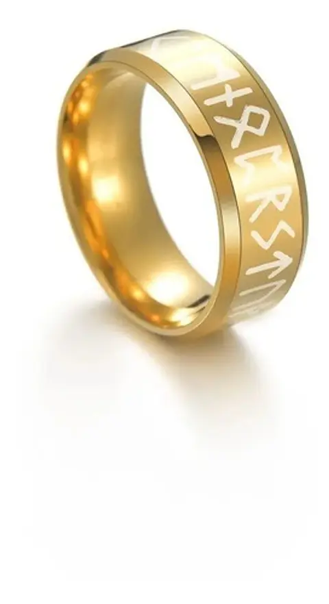 Anillo Color Plata Runas Vikingo Acero Inoxidable Hombre