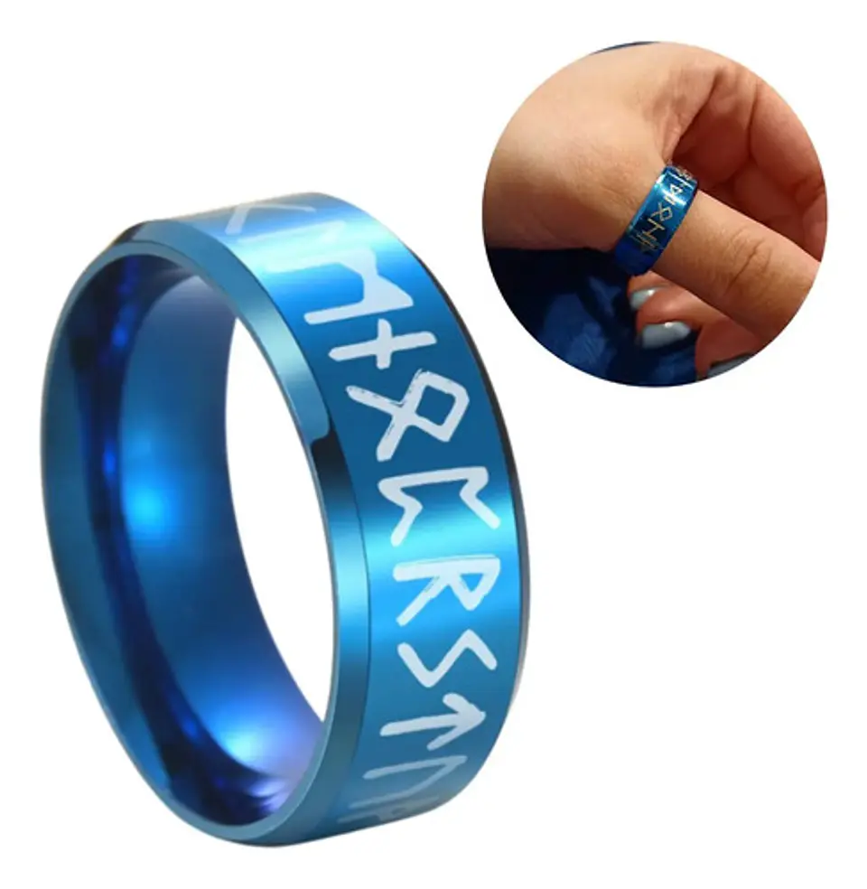 Anillo Color Plata Runas Vikingo Acero Inoxidable Hombre 15