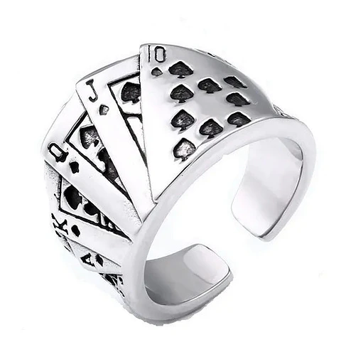 Anillo Cartas Full Poker Color Plata Acero Inoxidable Hombre