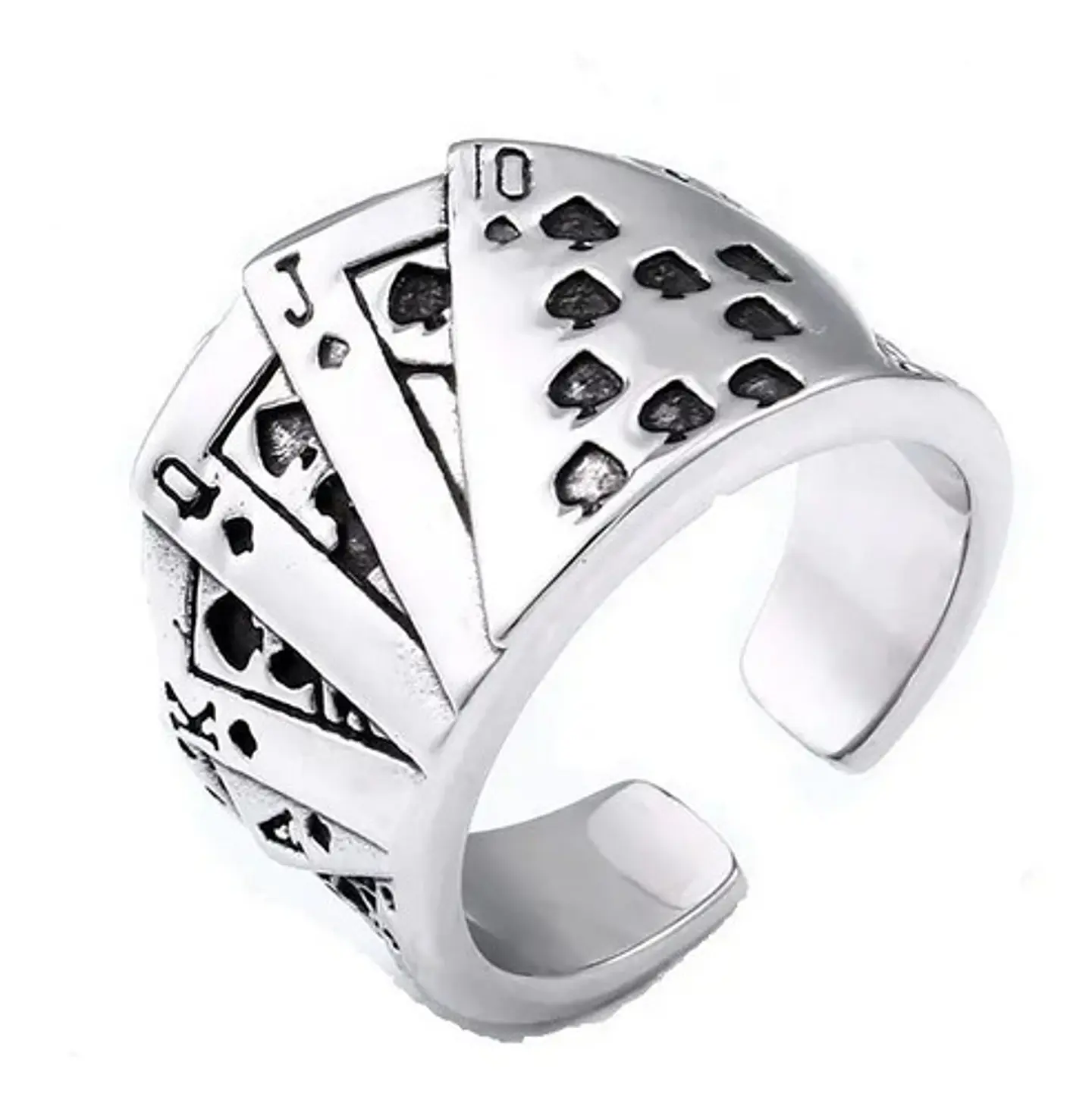 Anillo Cartas Full Poker Color Plata Acero Inoxidable Hombre 1