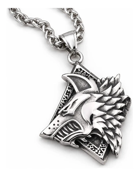 Collar Vikingo En Acero Para Hombre Dije Lobo Fenrir Amuleto