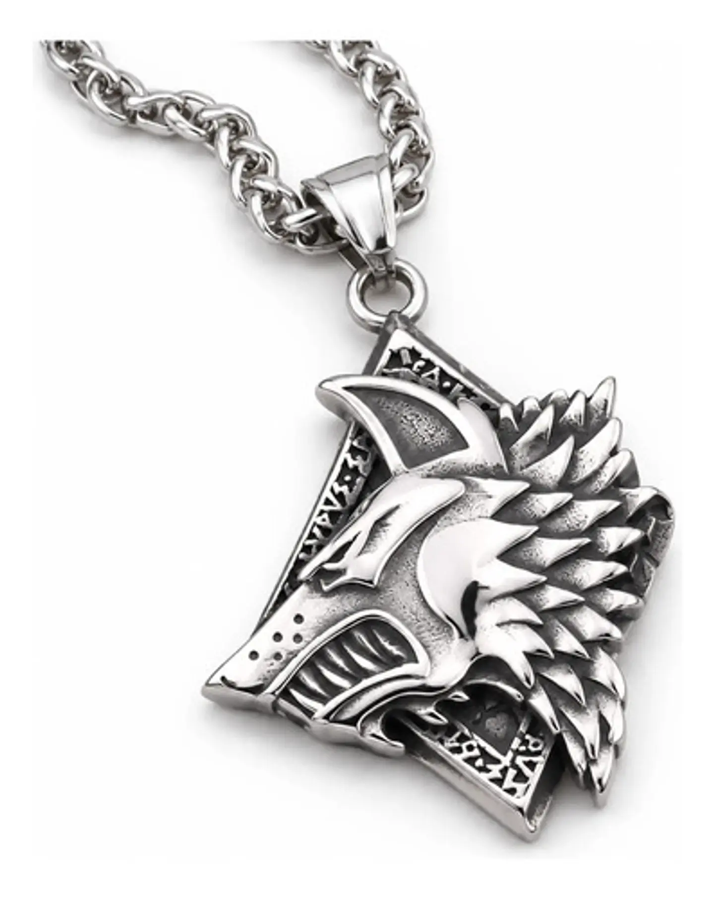 Collar Vikingo En Acero Para Hombre Dije Lobo Fenrir Amuleto 1