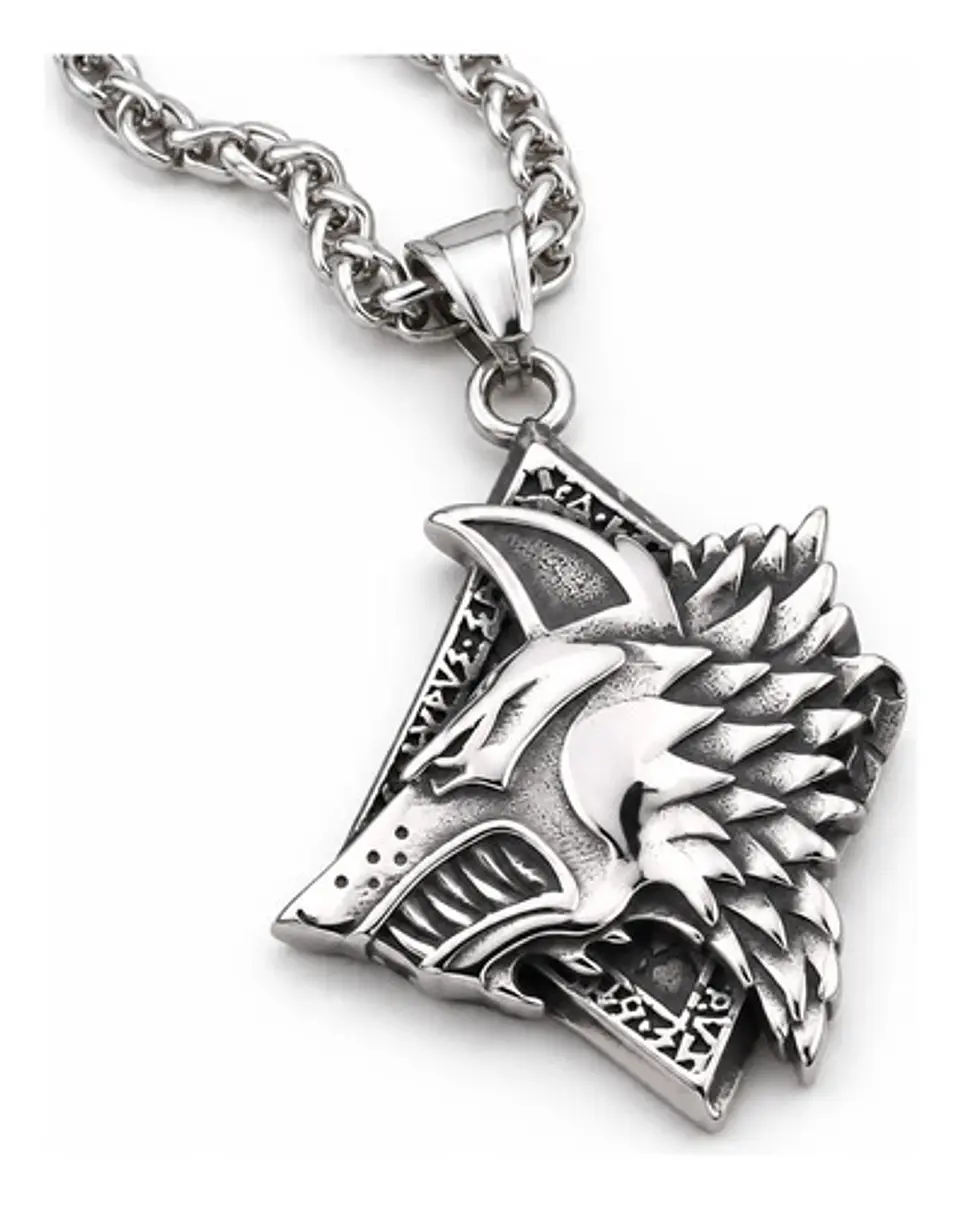 Collar Vikingo En Acero Para Hombre Dije Lobo Fenrir Amuleto 1