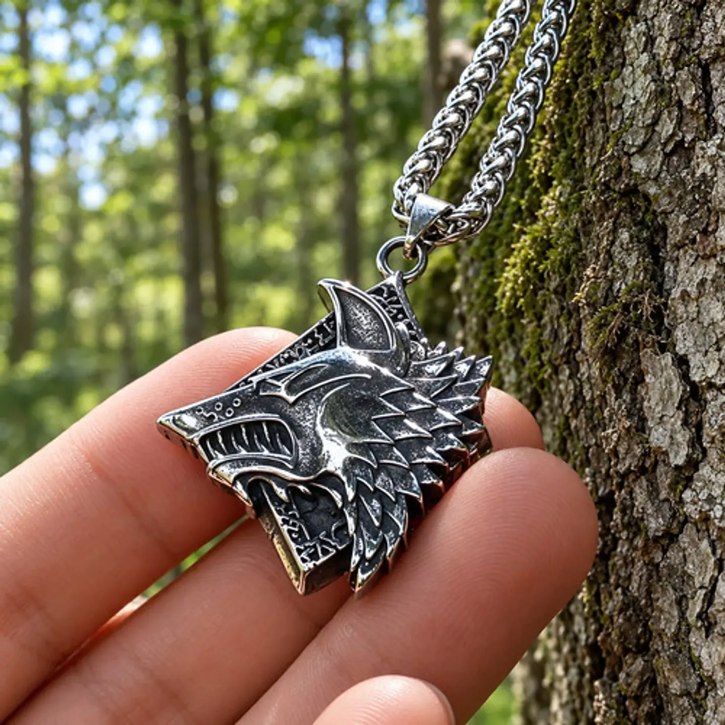 Collar Vikingo En Acero Para Hombre Dije Lobo Fenrir Amuleto 7