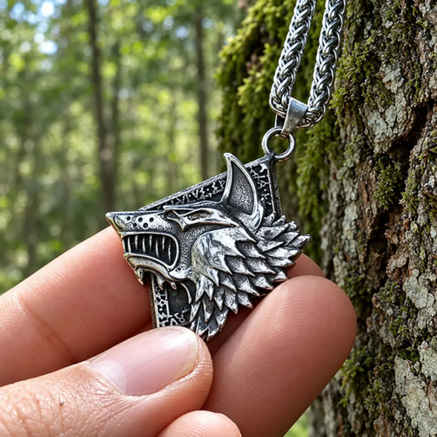 Collar Vikingo En Acero Para Hombre Dije Lobo Fenrir Amuleto 9