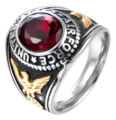 Anillo Fuerza Aérea Militar Piedra Acero Inoxidable Hombre