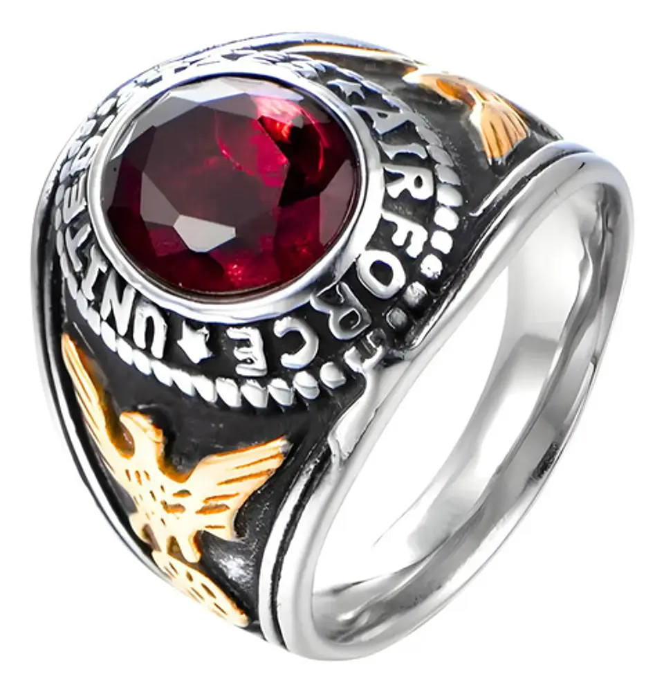 Anillo Fuerza Aérea Militar Piedra Acero Inoxidable Hombre 1