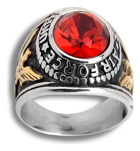 Anillo Fuerza Aérea Militar Piedra Acero Inoxidable Hombre